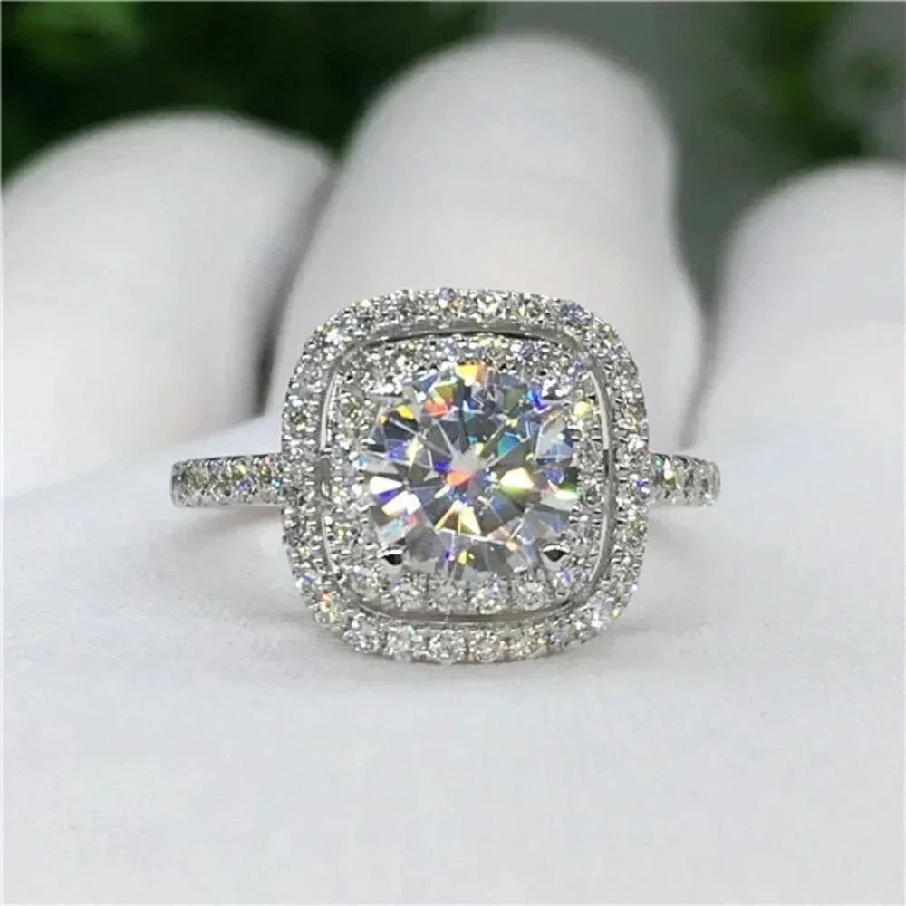 💥High Quality Shiny Round CZ Bling Square Micro Classic Wedding Ring, UNVN12137